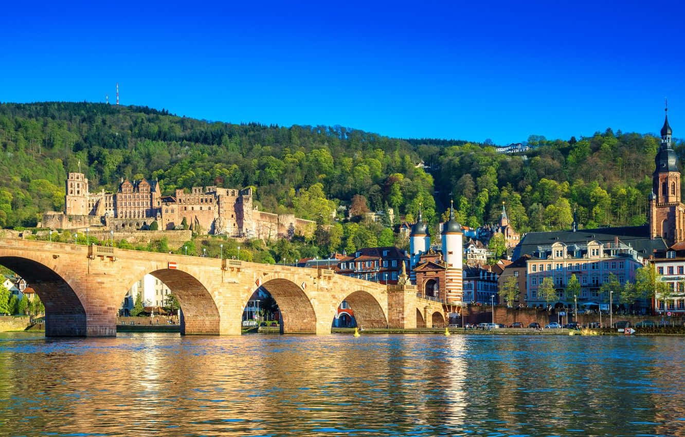 Old Bridge With Heidelberg Castle View Background