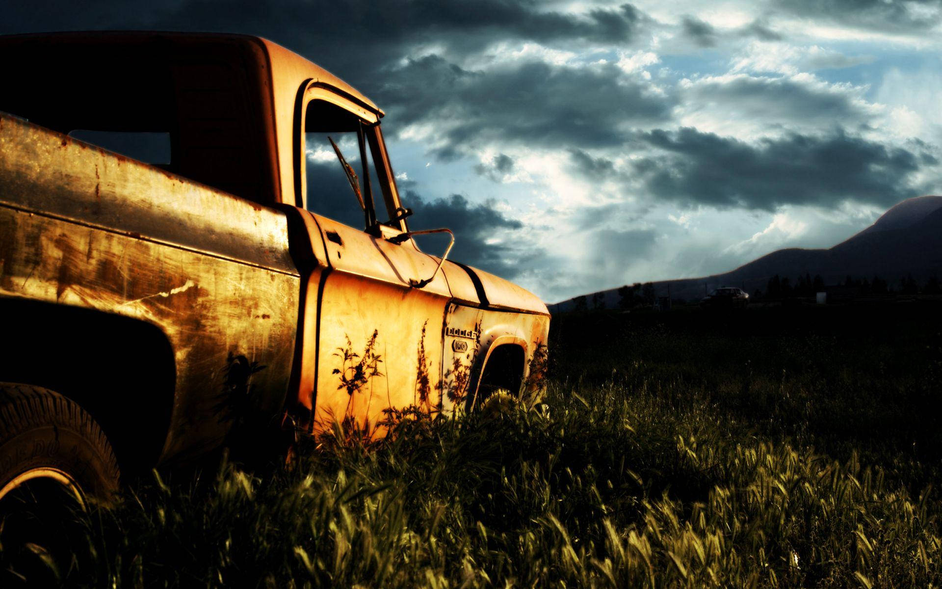 Old Car In Field Background