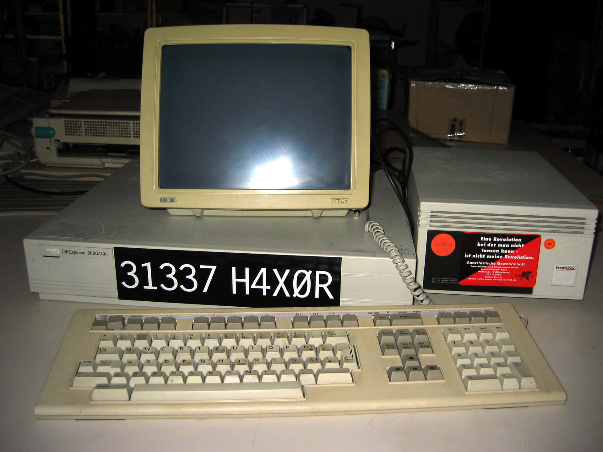 Old Computer Sitting Idly On The Desk Background