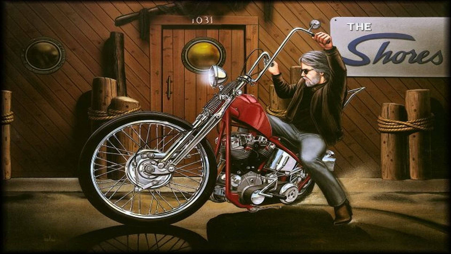 Old Easy Rider Red Motorbike Background