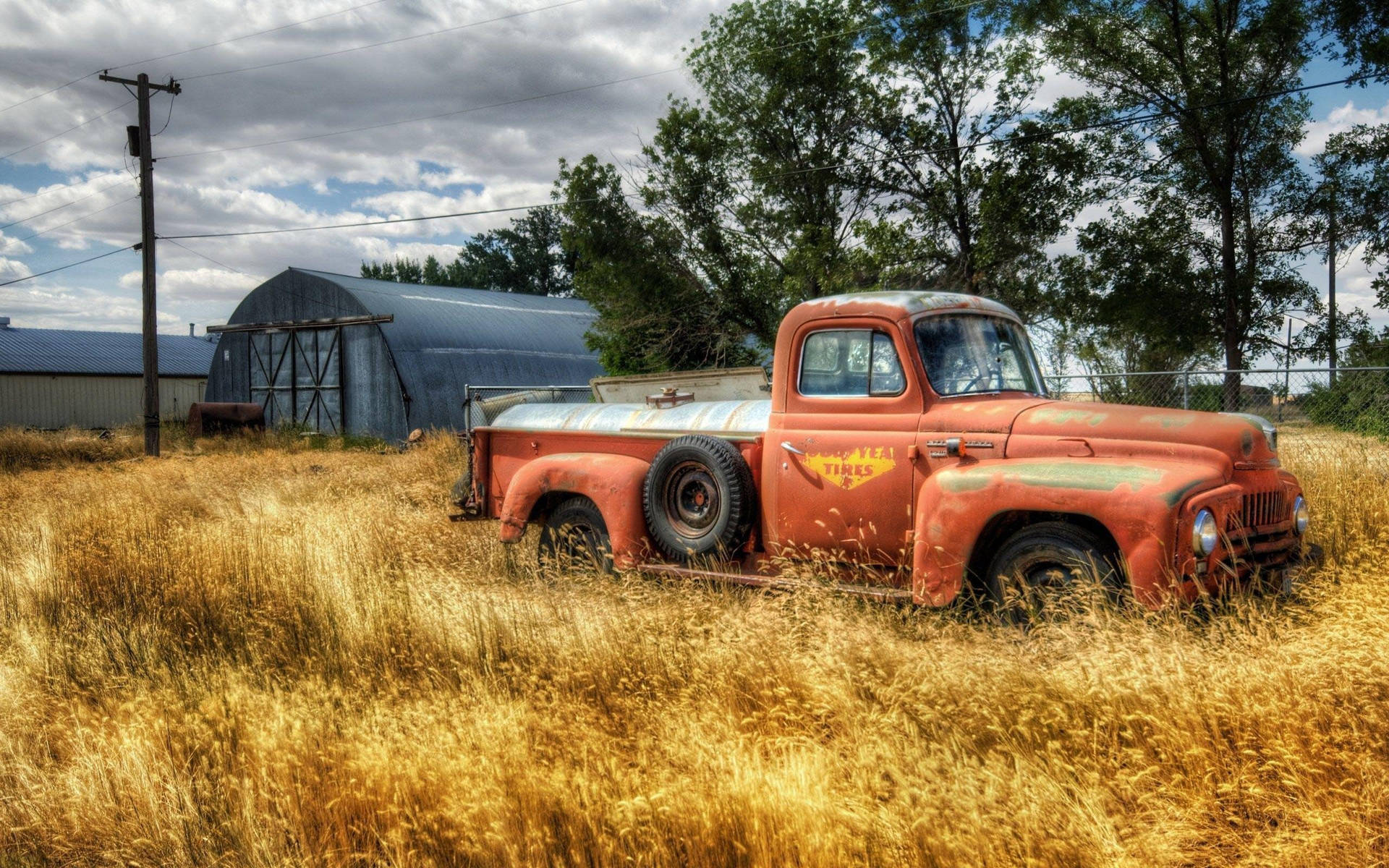 Old Ford Truck On Grass Field Background