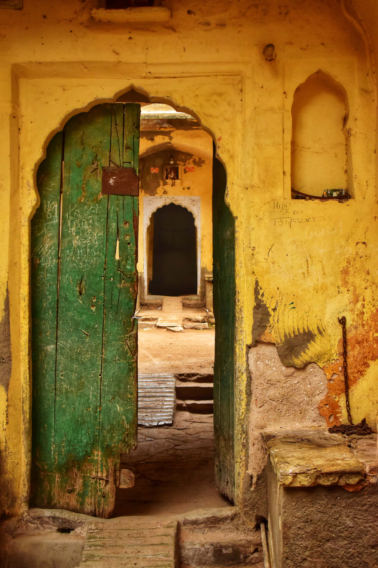 Old Green Open Door Background