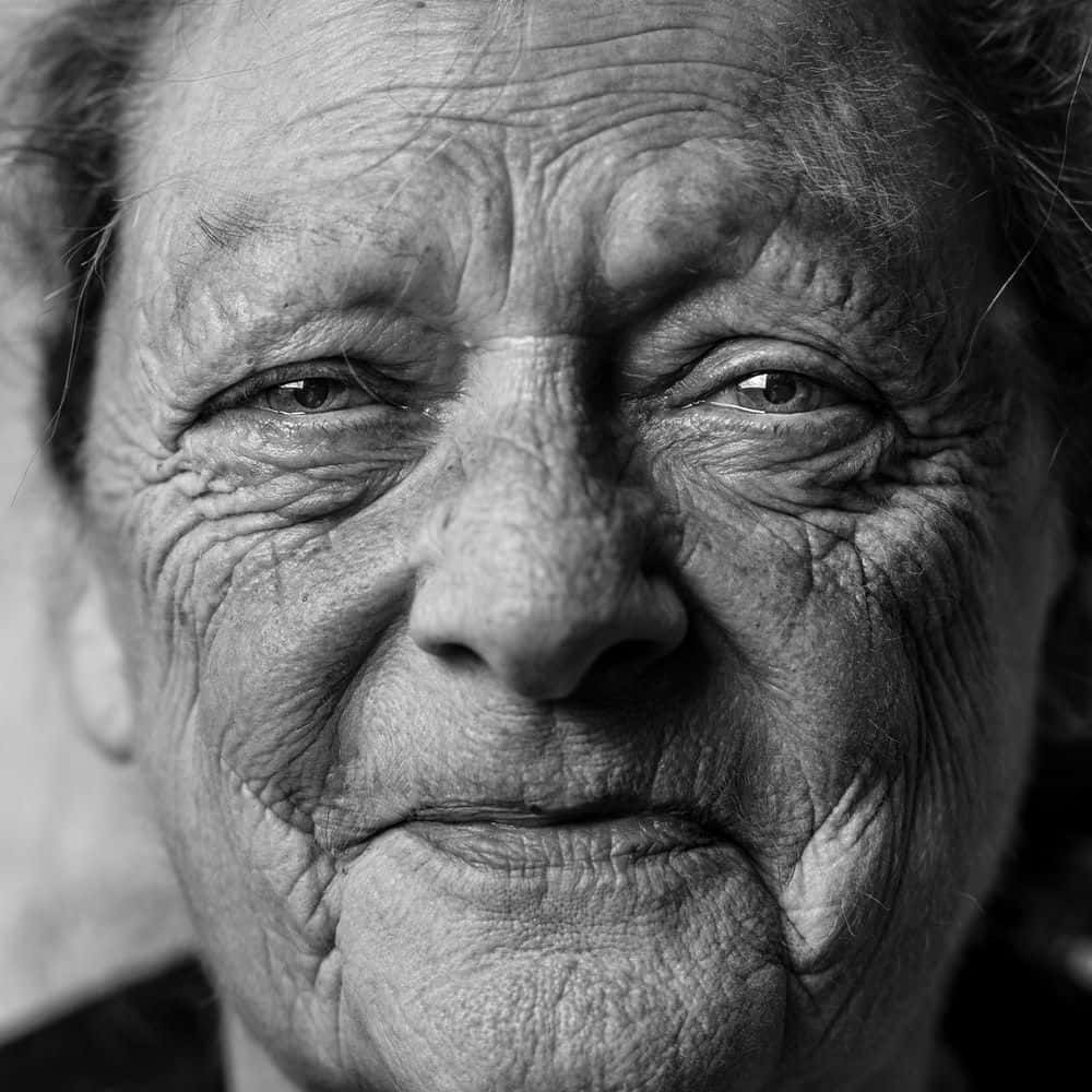 Old Lady Face Black And White Background