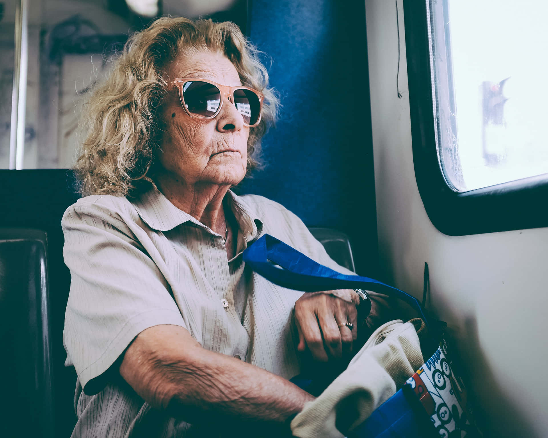 Old Lady On Train Background