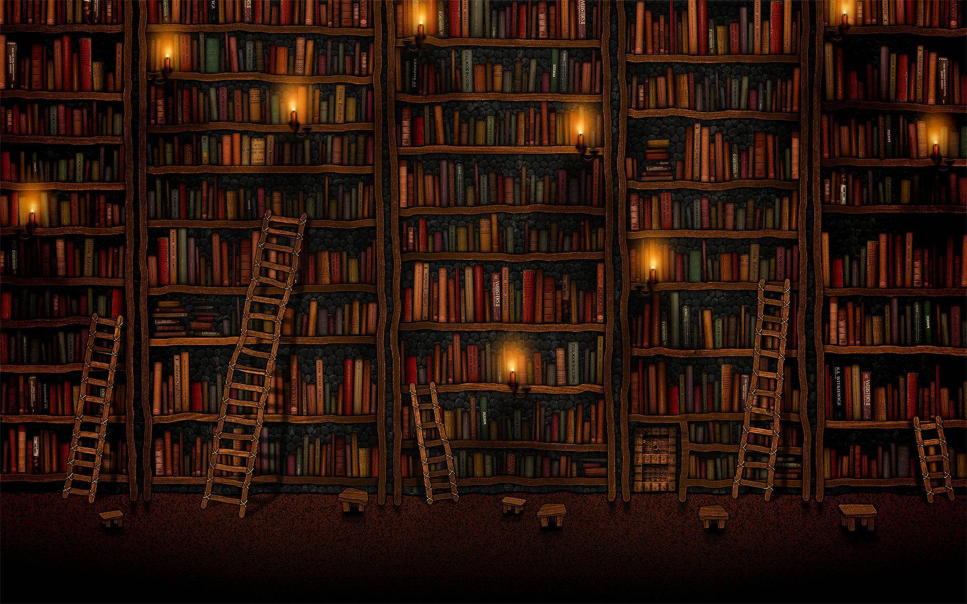 Old Library Books Drawing Background