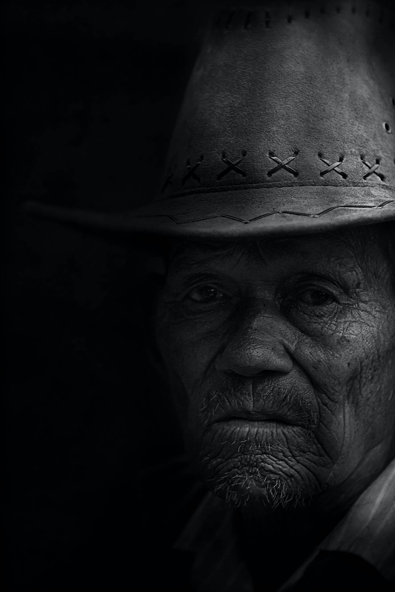 Old Man Cowbay Hat Portrait Background