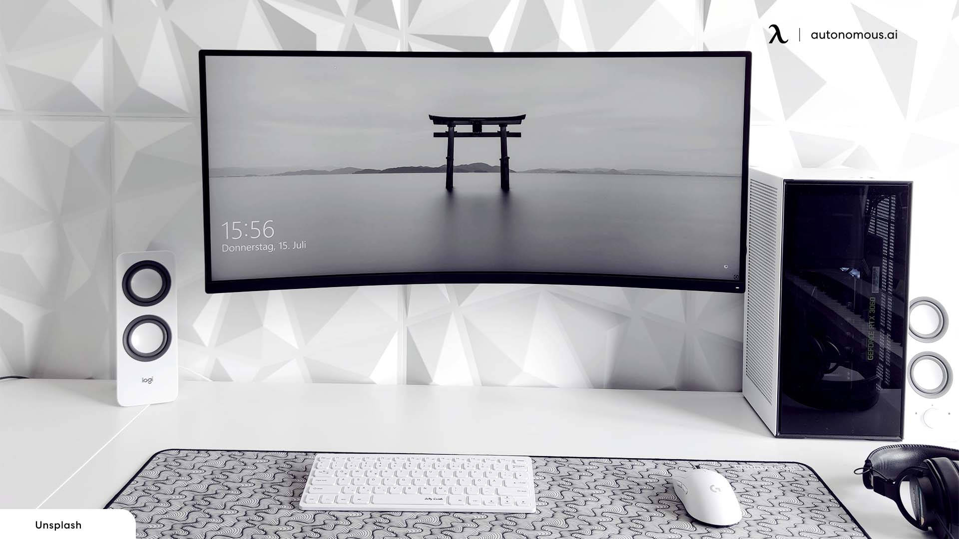 Old-meets-new Style: An All-white Pc With A Sleek Interface Background