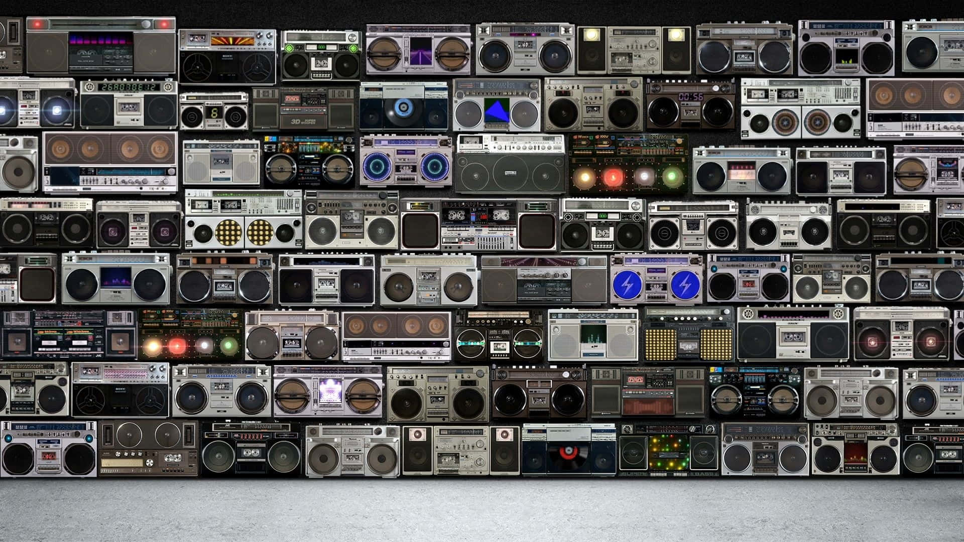 Old School Boombox Collection Wall Background