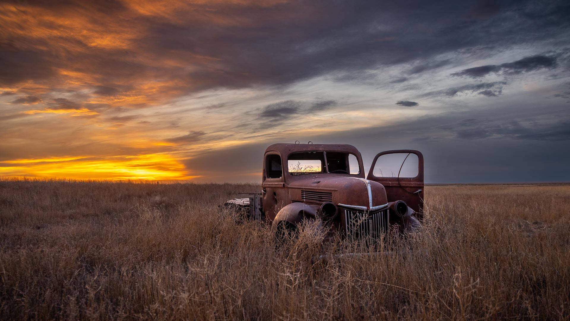 Old Truck In Field Kansas Photography Background