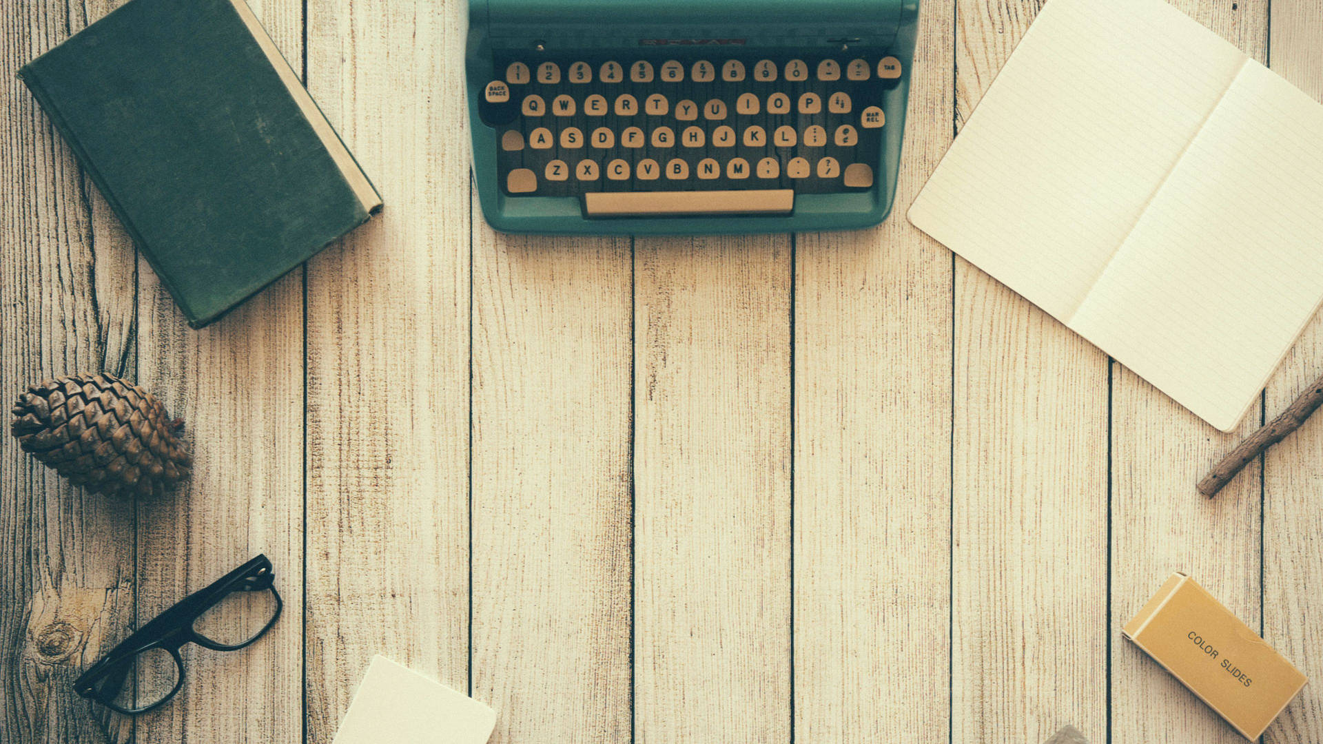 Old Typewriter In Working Table Background