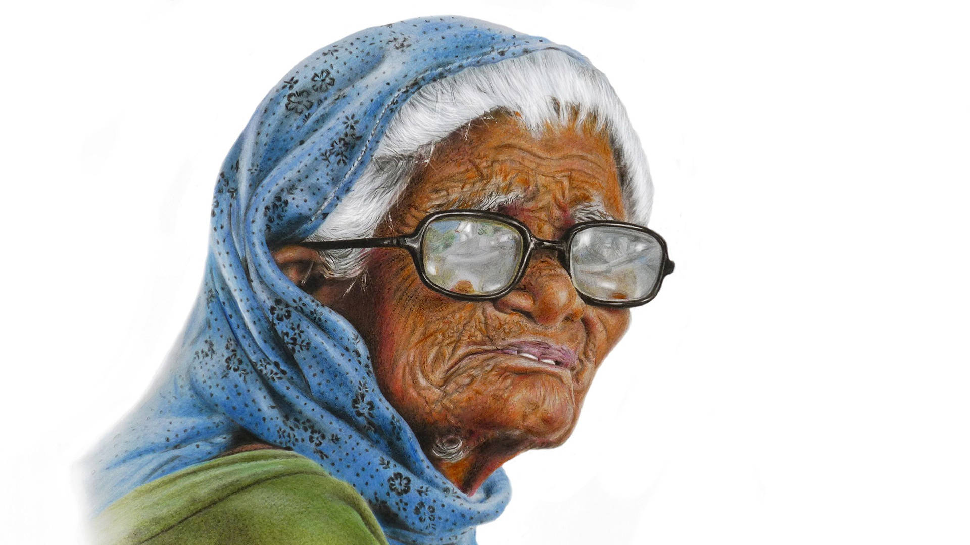 Old Woman On White Backdrop Background