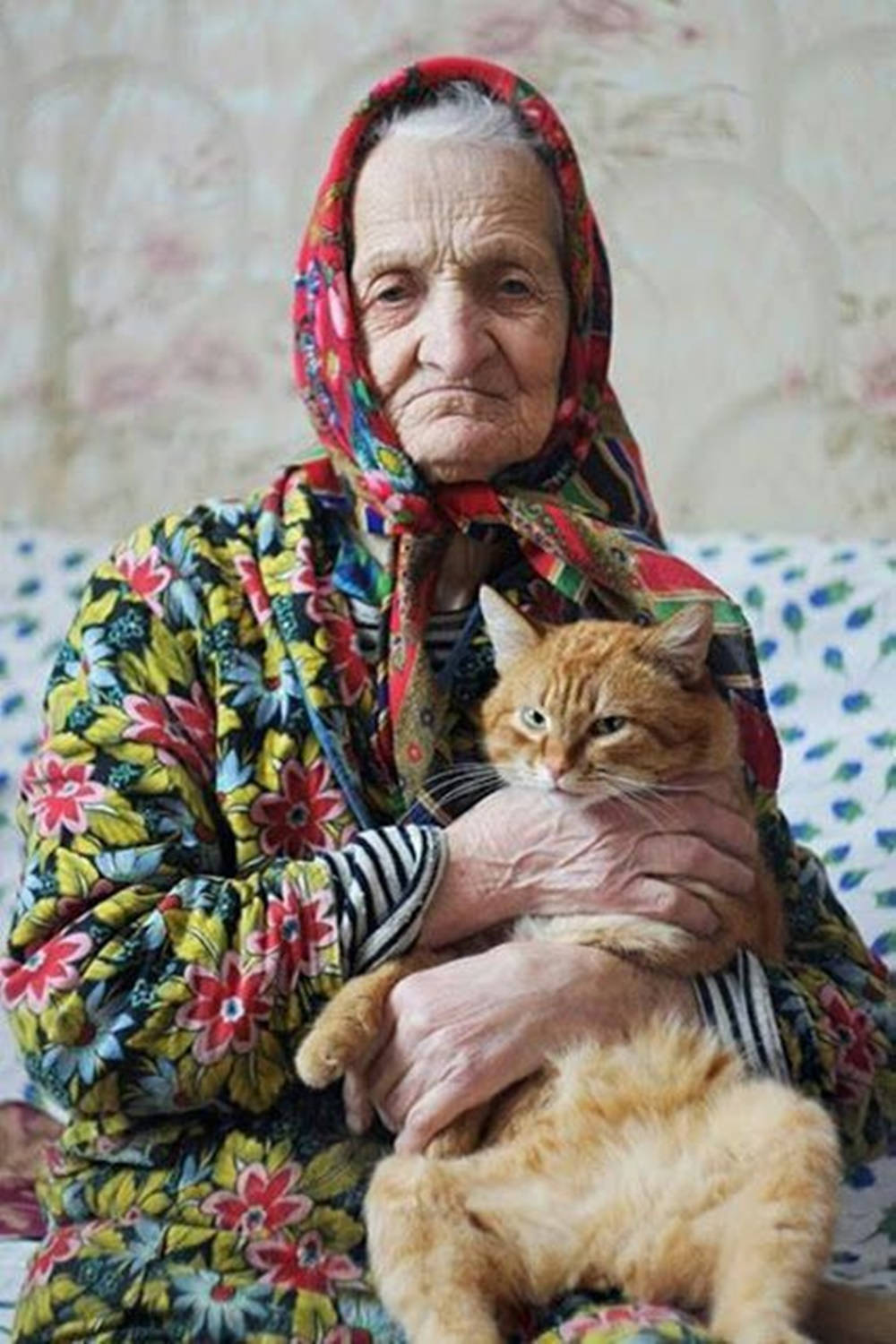 Old Woman With A Cat Background