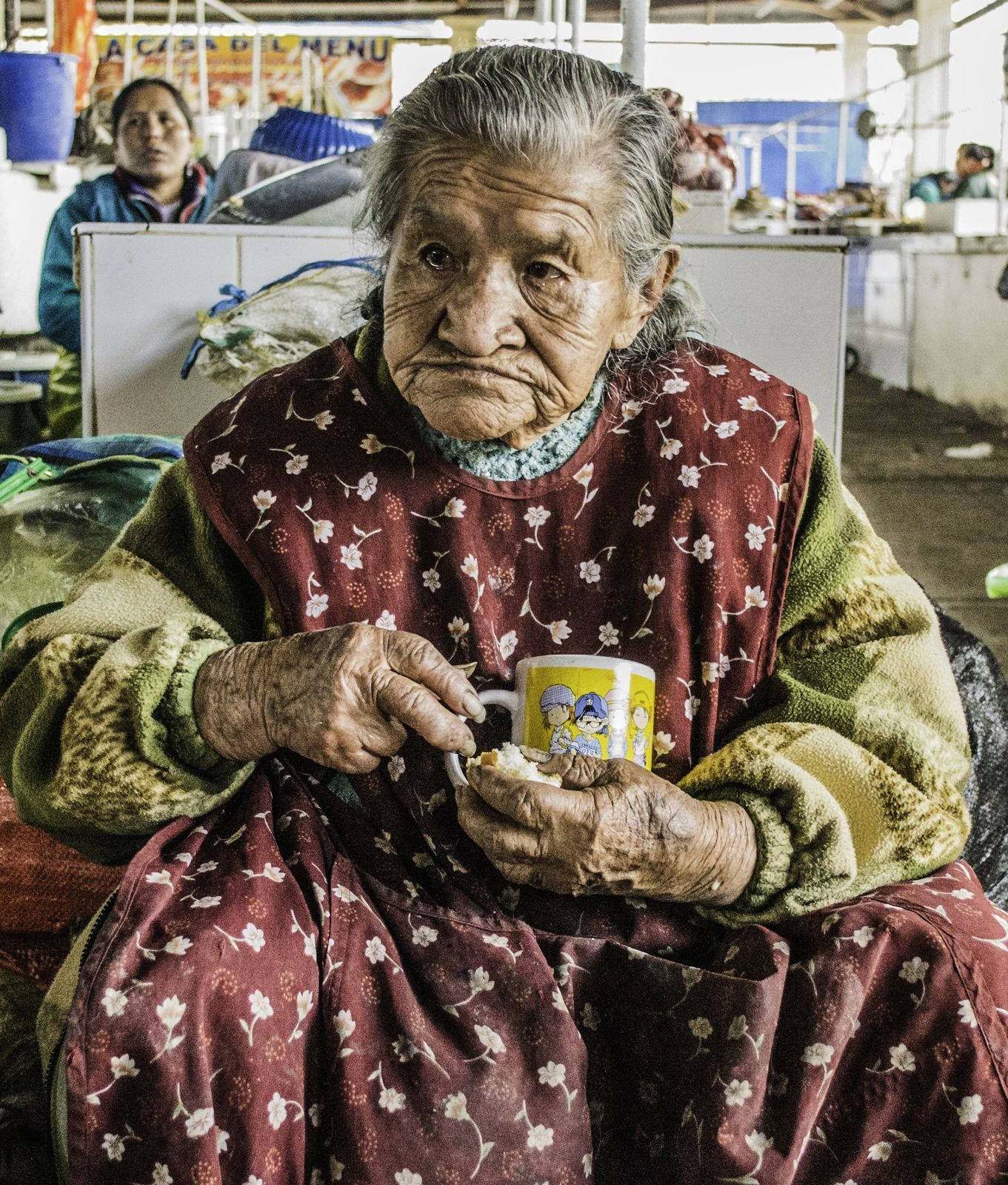 Old Woman With A Mug Background