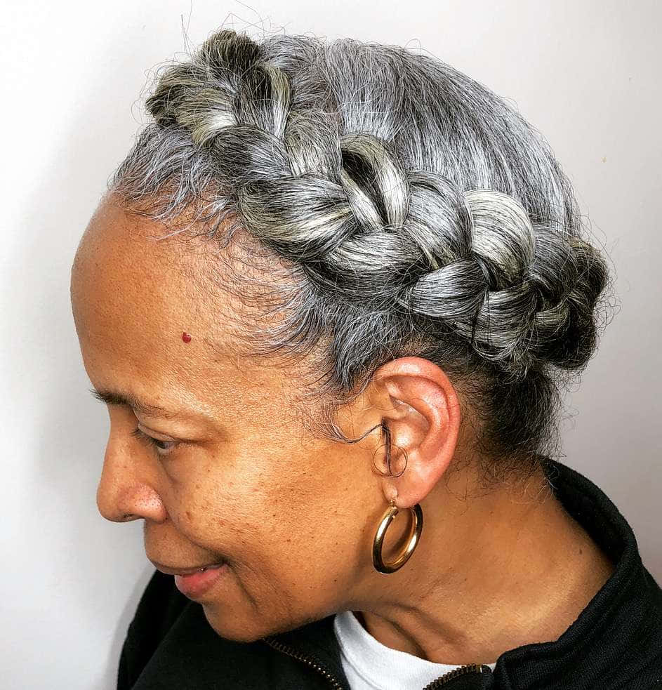 Older Black Woman Braided Gray Hair Background