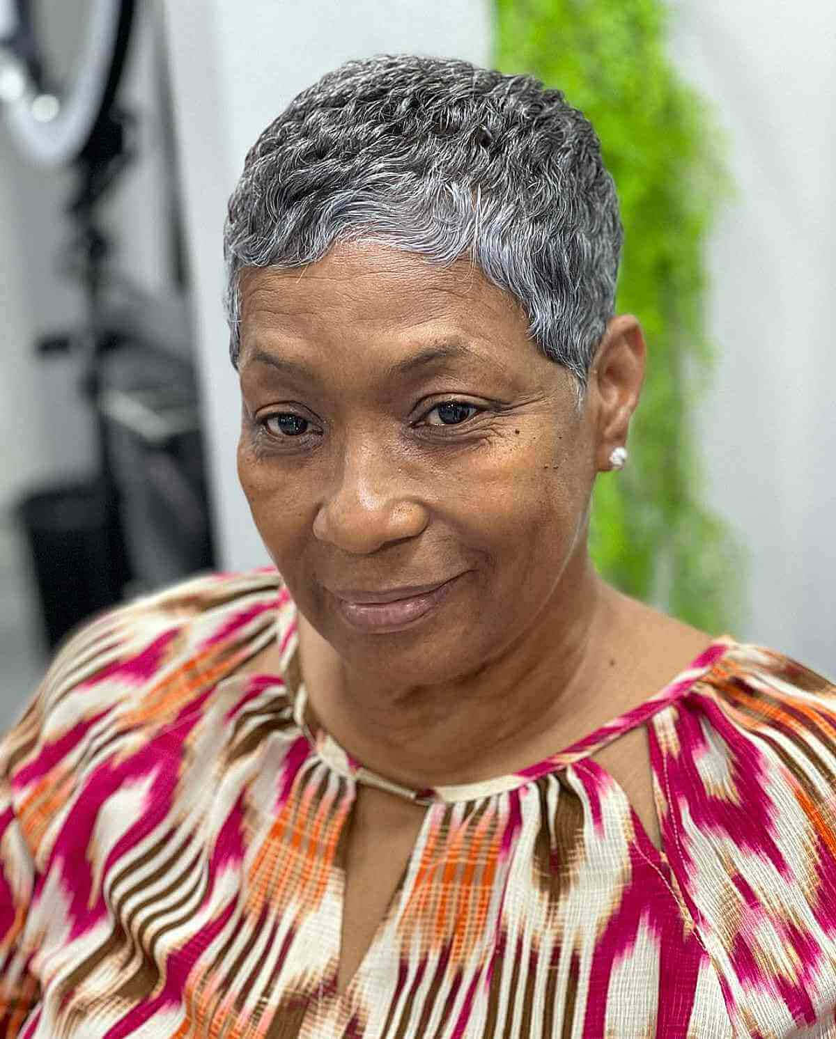 Older Black Woman Salt And Pepper Pixie Cut Hair