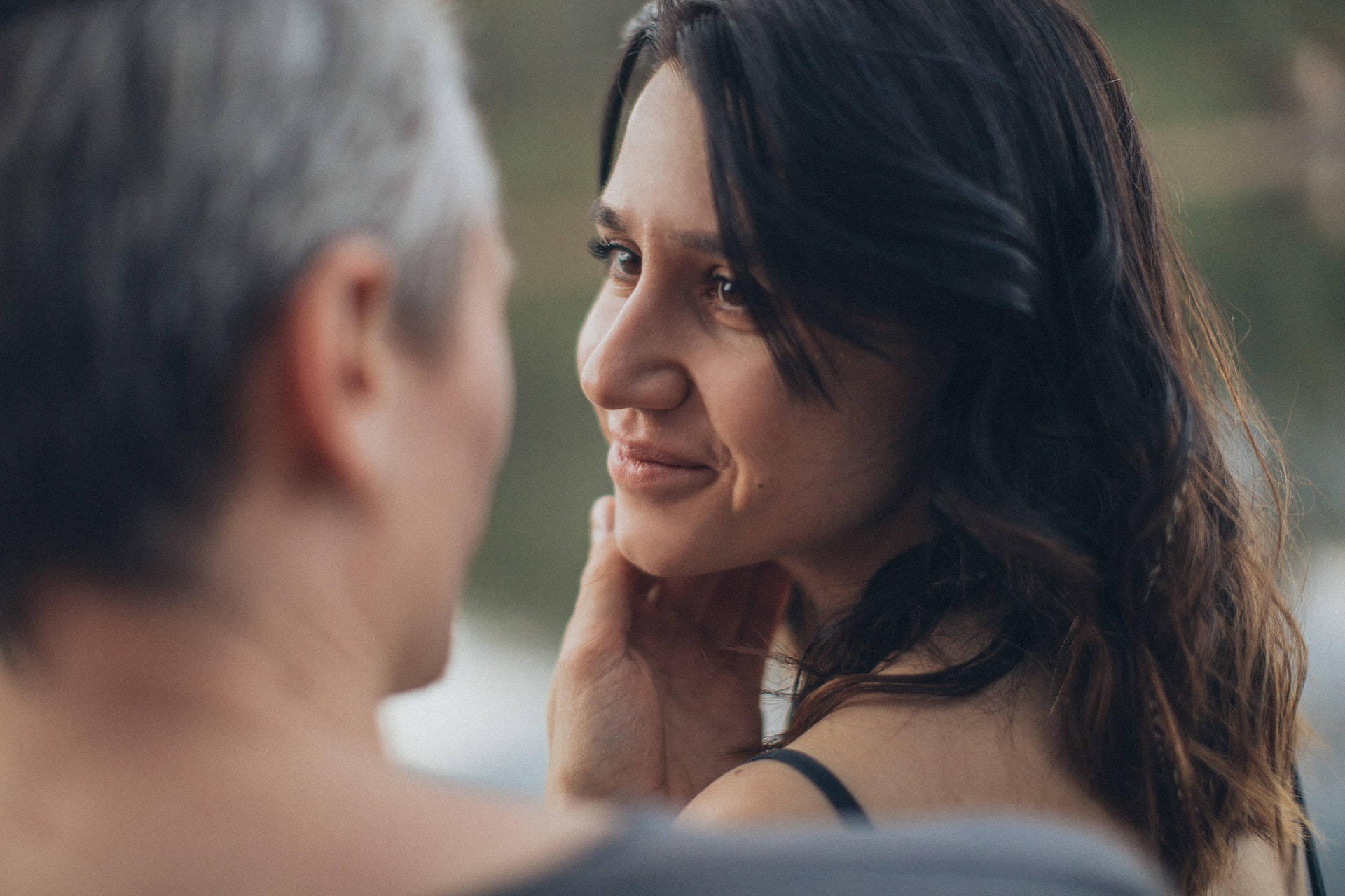 Older Woman Loving Look Background