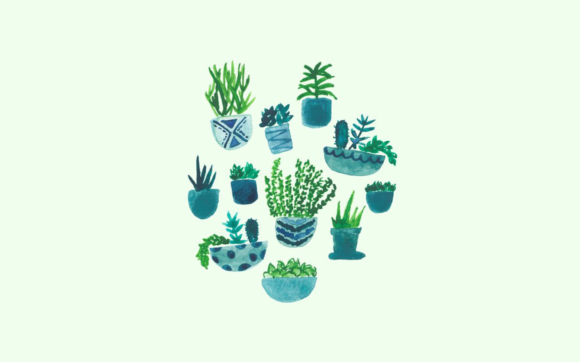 Olive Greenaesthetic Desktop Plant Doodles