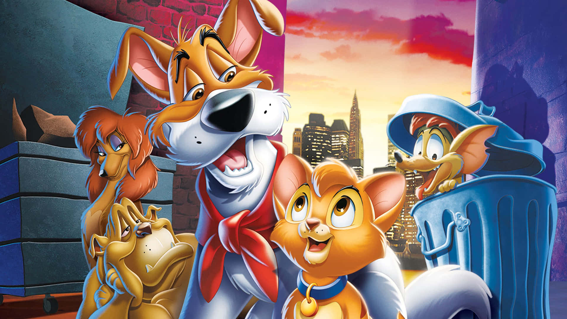 Oliver And Company Enjoying Their Adventure In The City Background