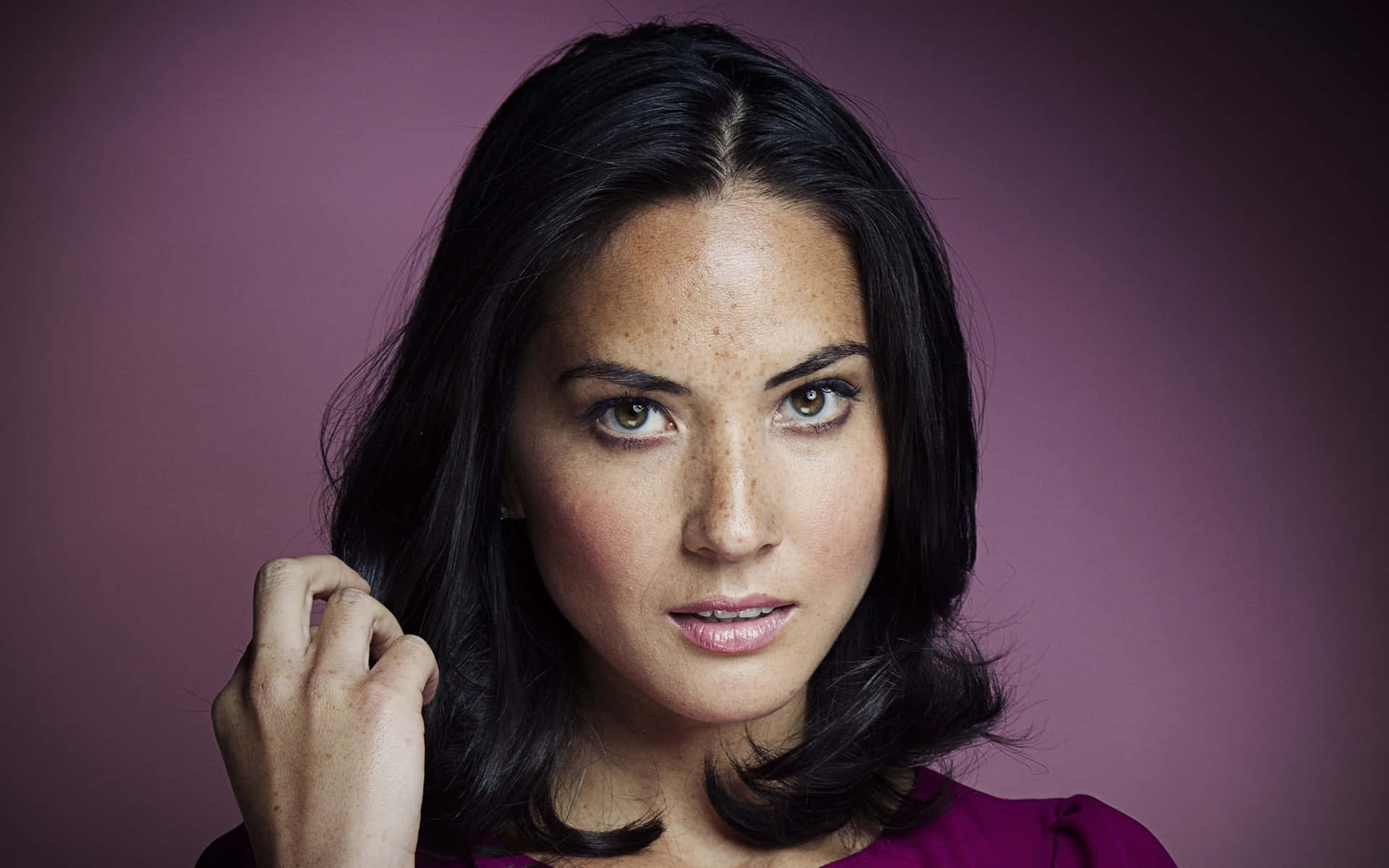 Olivia Munn Intense Gaze Portrait Background