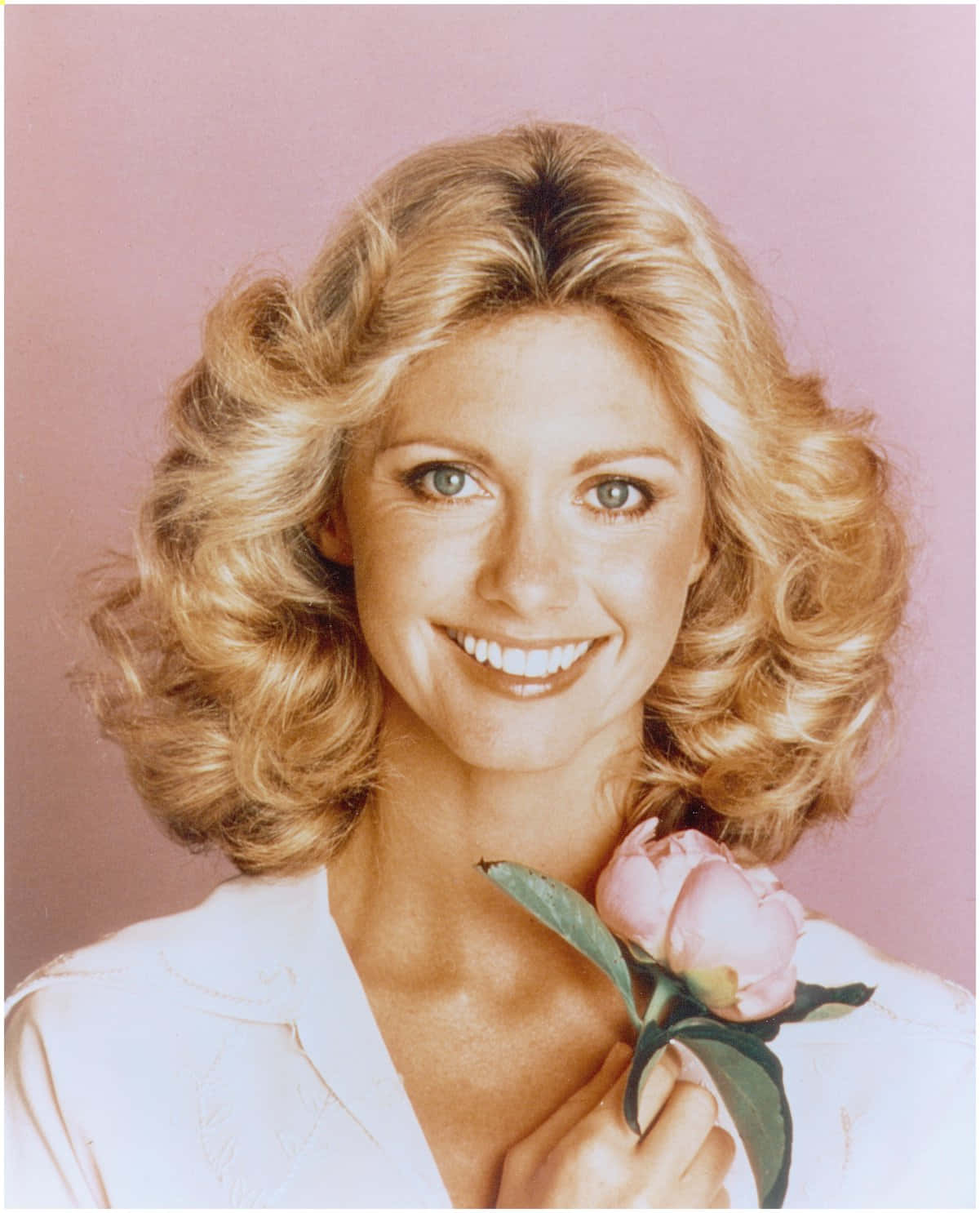 Olivia Newton John With Pink Flowers