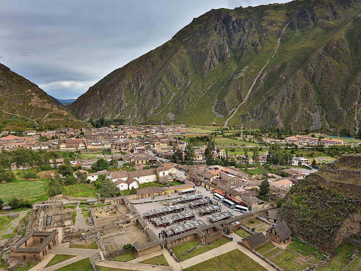 Ollantaytambo Sacred Valley Aerial View Background