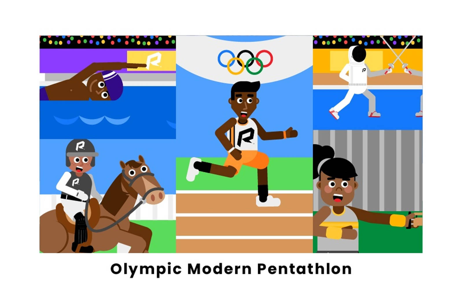 Olympic Games Modern Pentathlon Cartoon Art Background