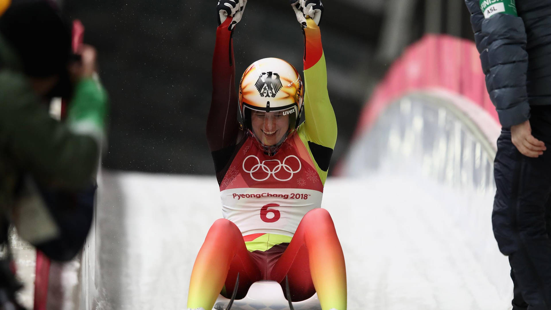 Olympic Gold Medalist Natalie Geisenberger Captured In Action At Luge Competition, Pyeongchang 2018 Background