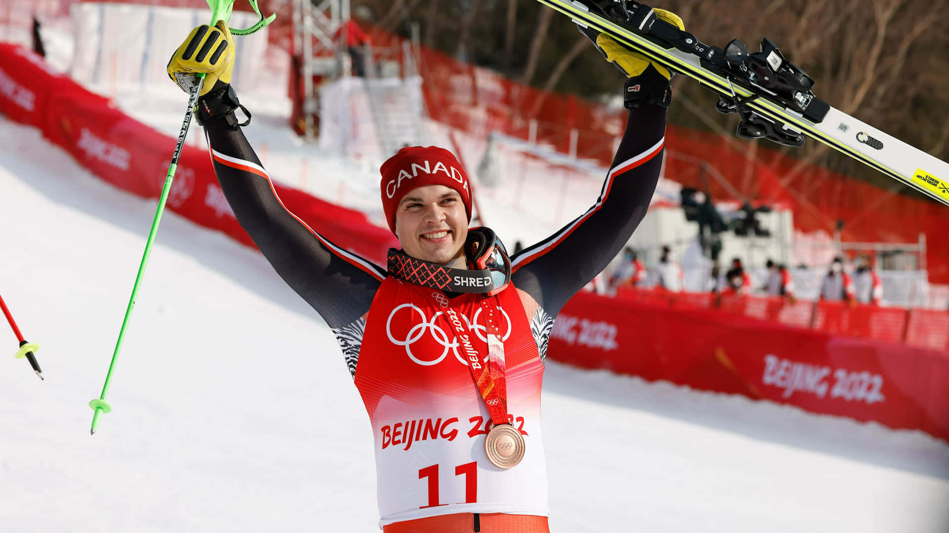 Olympic Skier Celebrating Victory Beijing2022 Background