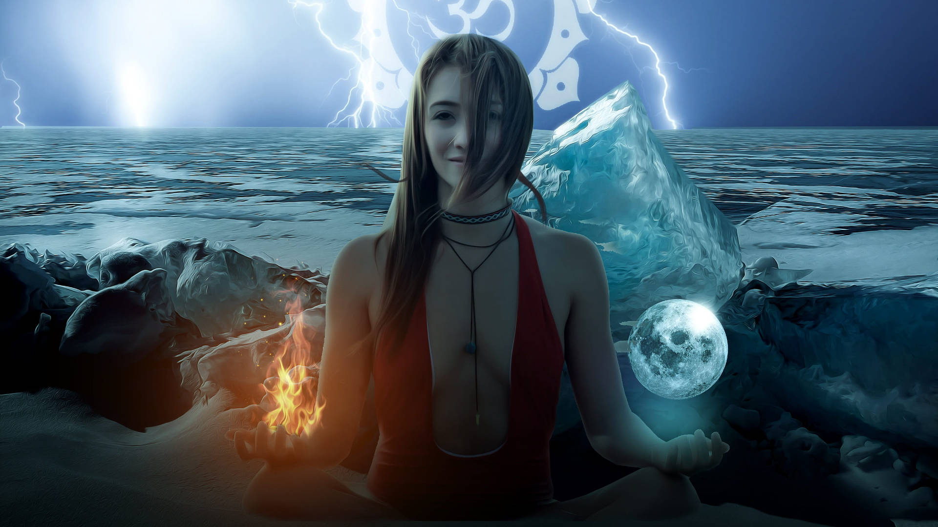 Om Ocean Woman Background