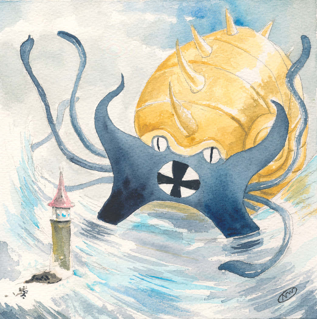 Omastar And A Lighthouse Watercolor Background