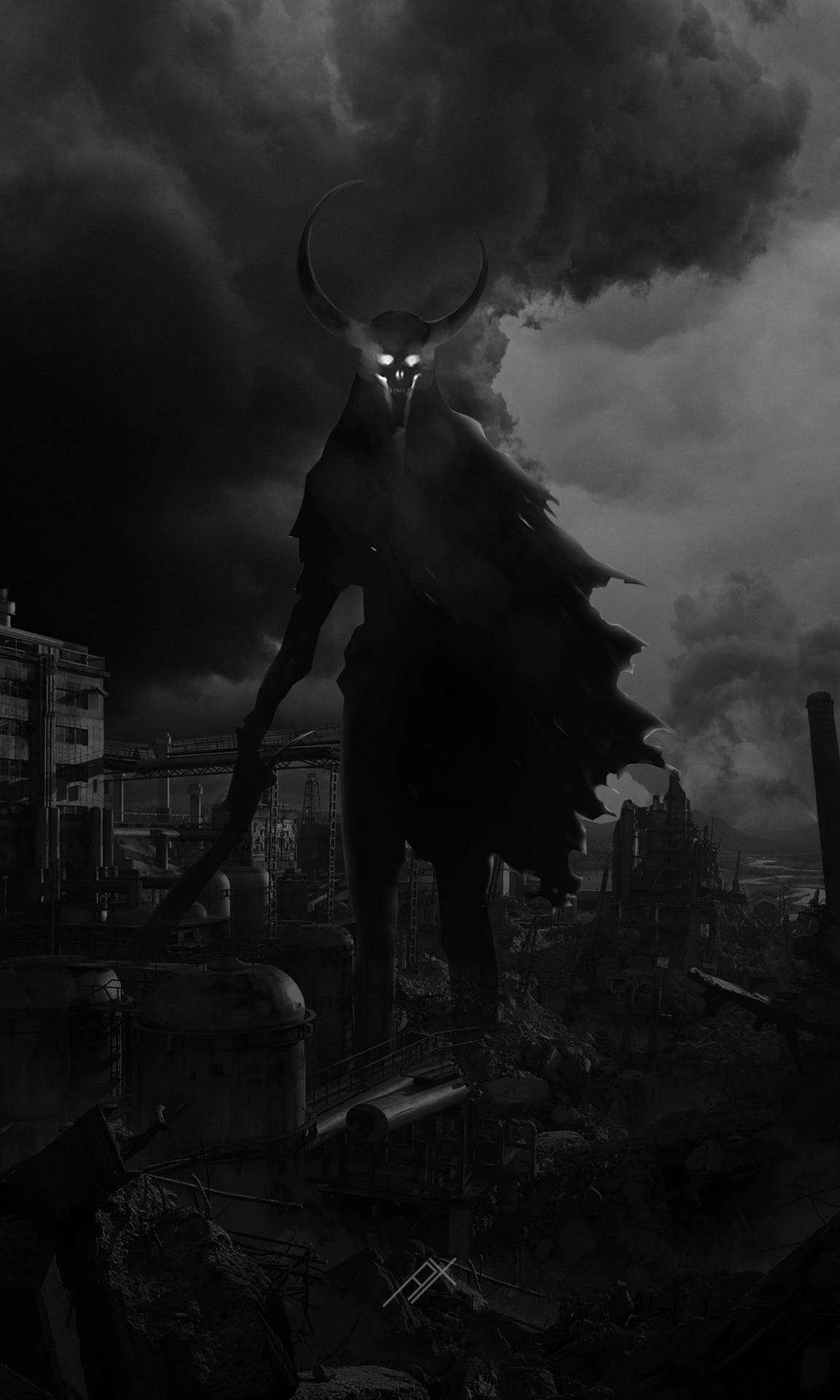 Ominous Apocalyptic Creature Black-and-white