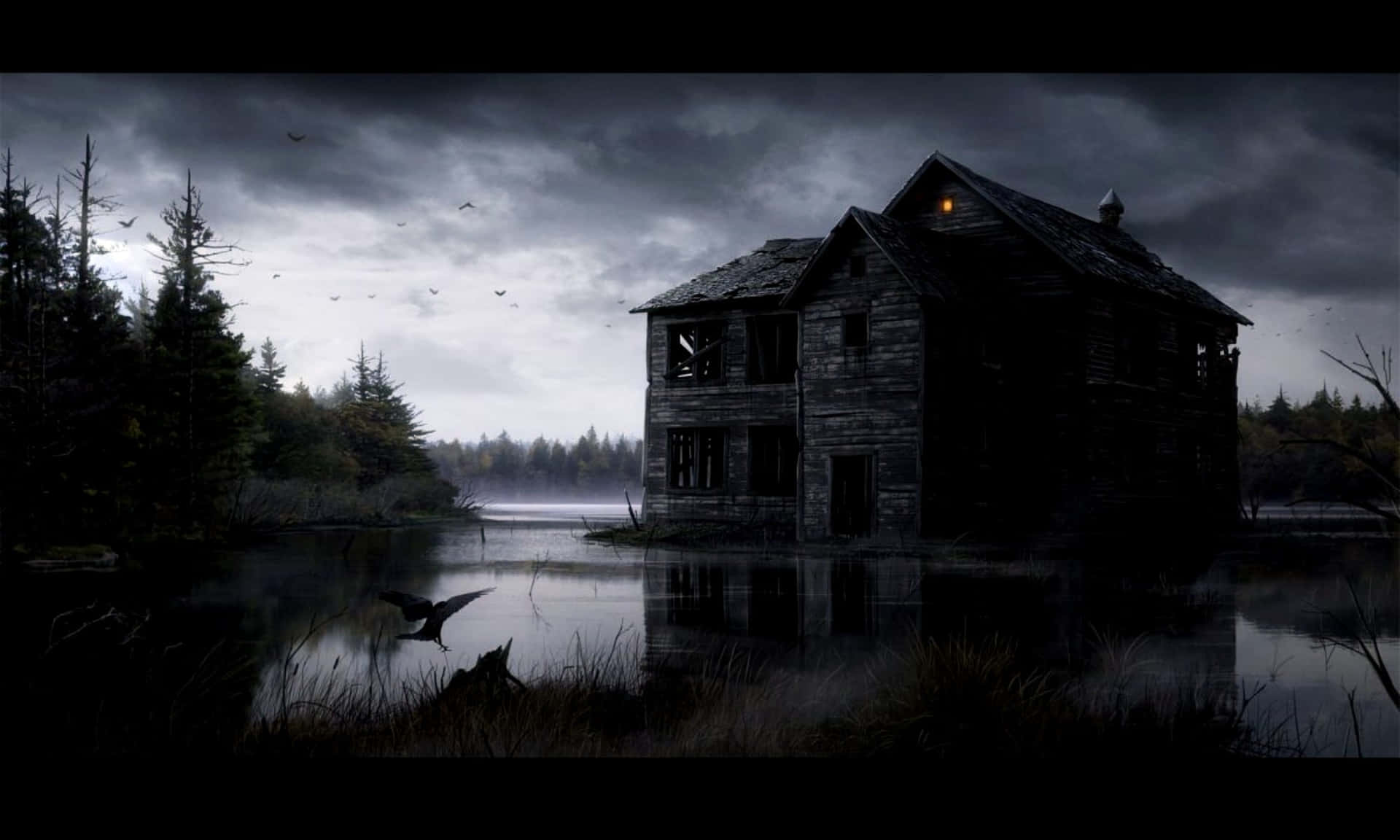 Ominous House Surrounded With Water