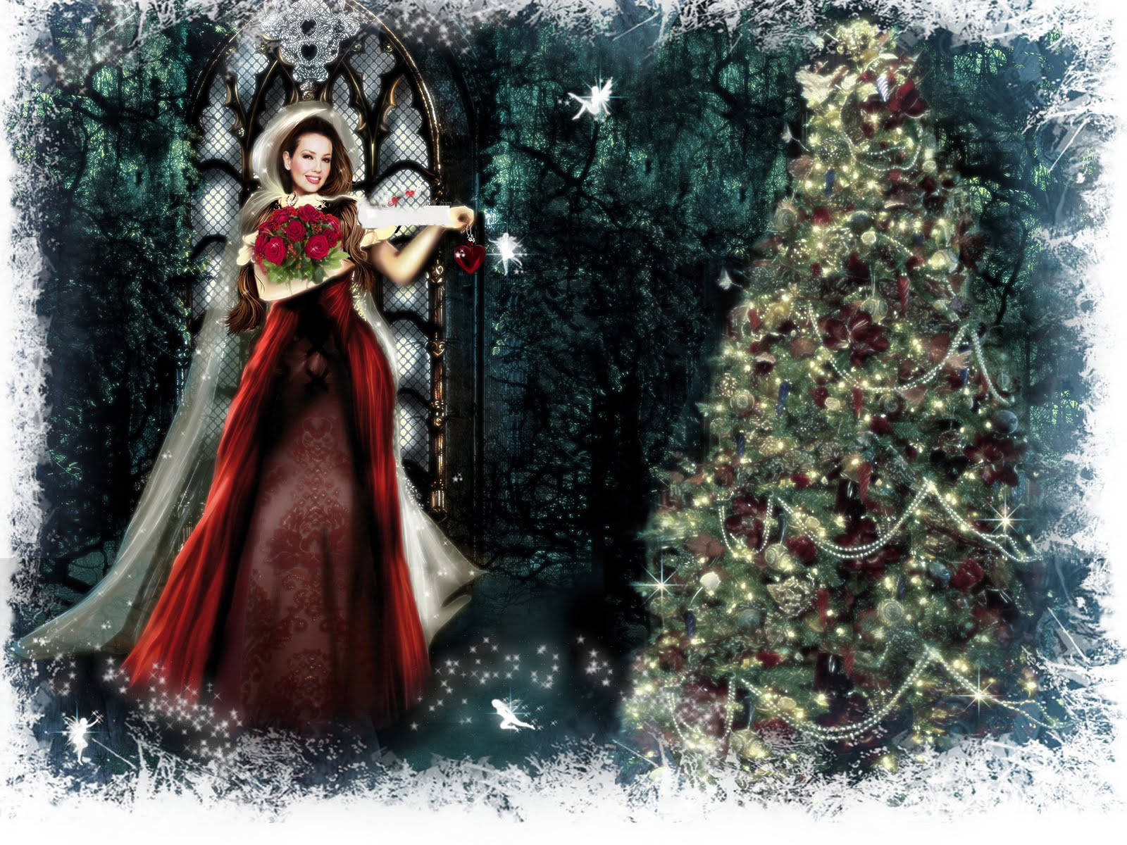 Ominous Lady Celebrating A Gothic Christmas Background