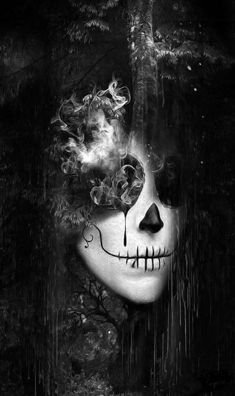 Ominous Sugar Skull In Black And White Background