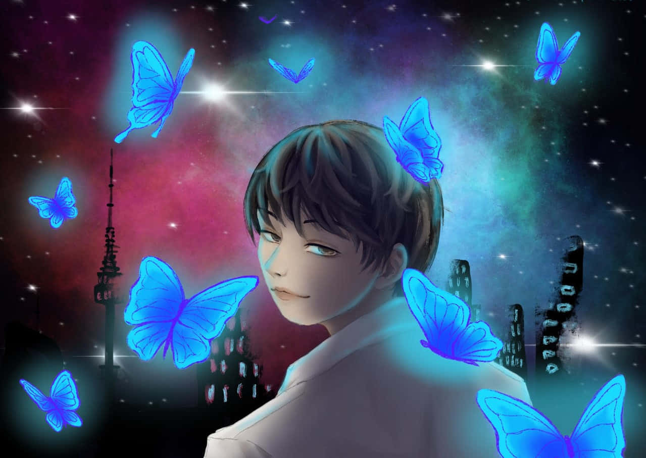 Omniscient Woman With Butterflies Background