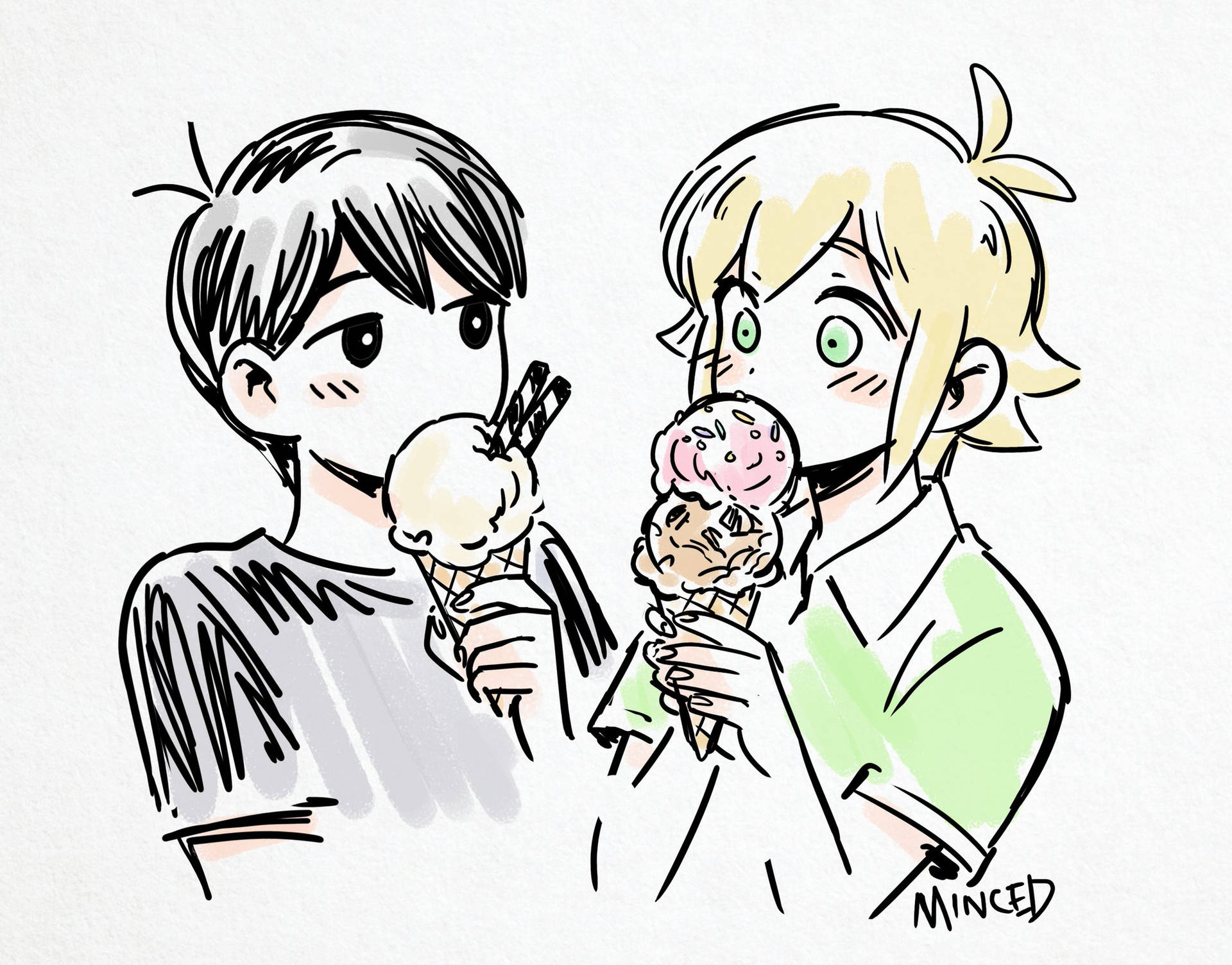 Omori Eating Ice Cream Together Background