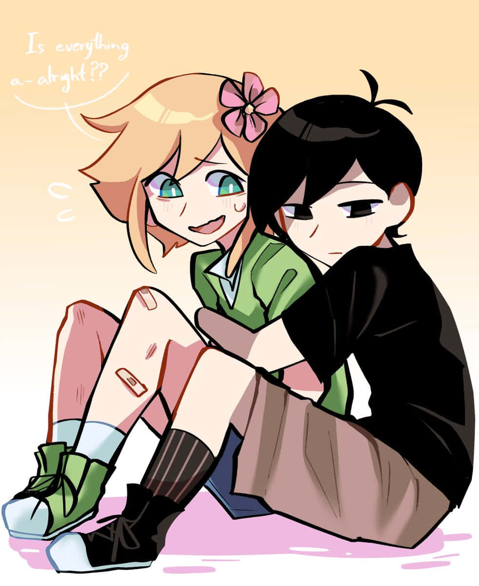 Omori Pfp Sunny Hugging Basil Background