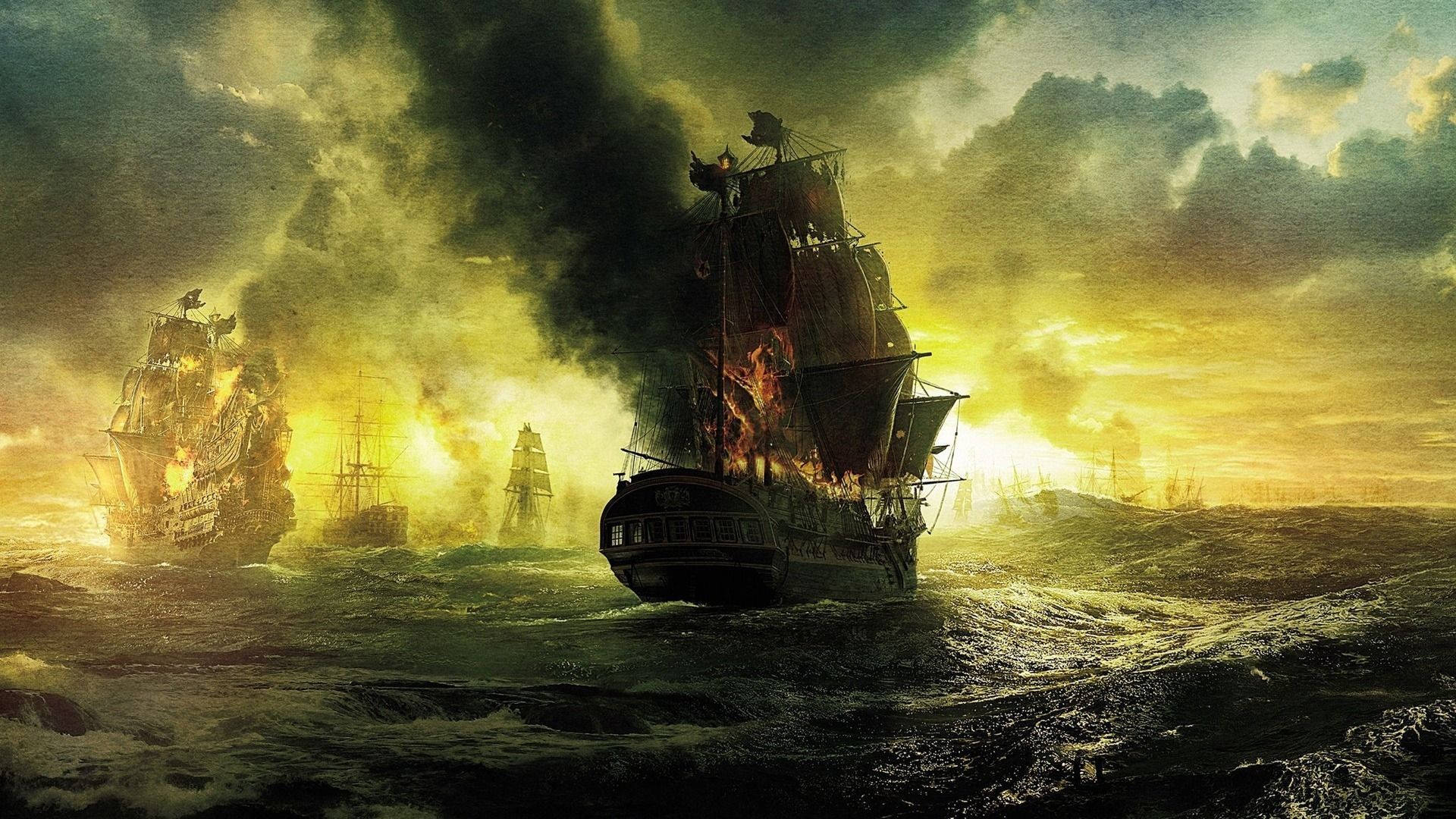 On Fire Galleon Ship Background