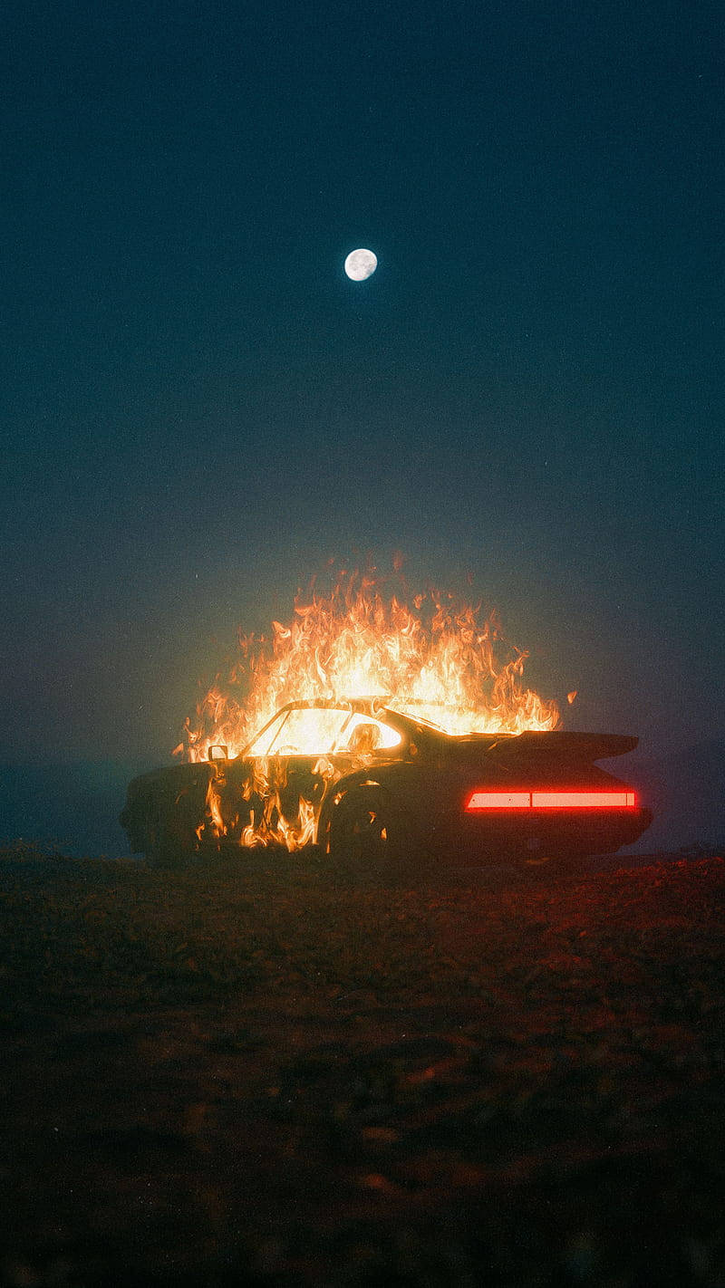 On Fire Porsche Car Background