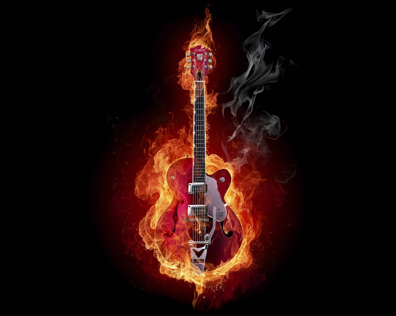 On Fire Red Electric Guitar Background