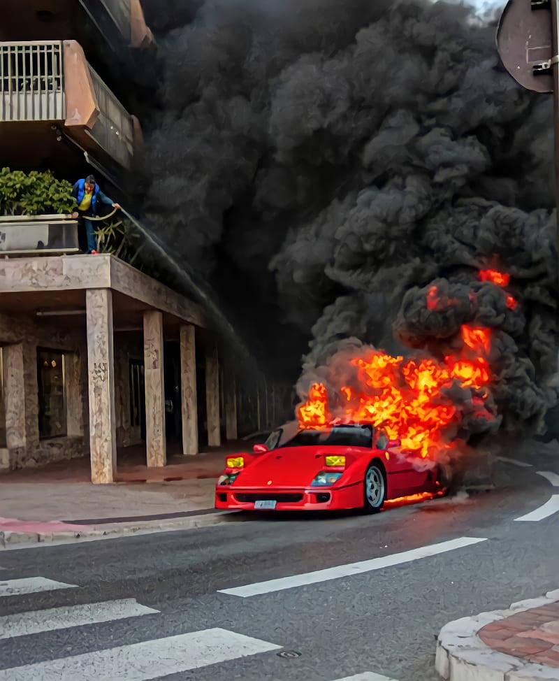 On Fire Red Sports Car Background