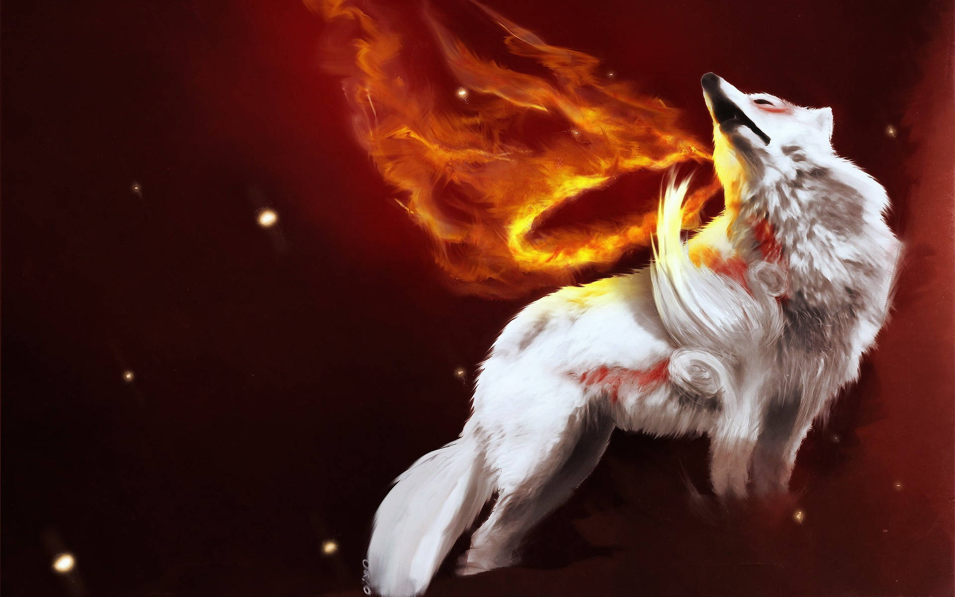 On Fire White Wolf Background