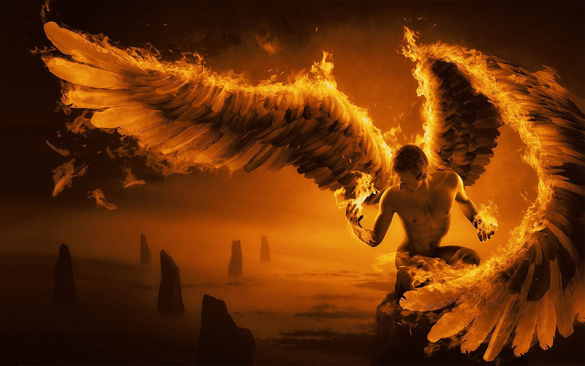On Fire Wings Of Angel Background