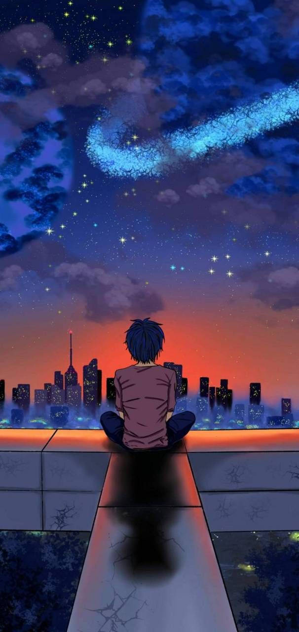 On The Rooftop Alone Boy Anime