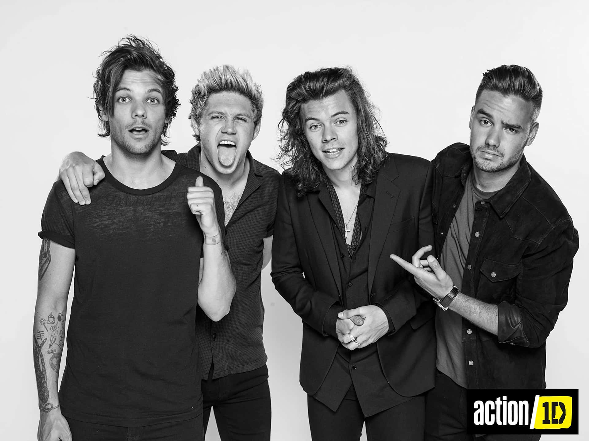 One Direction With Harry Styles Black And White Background