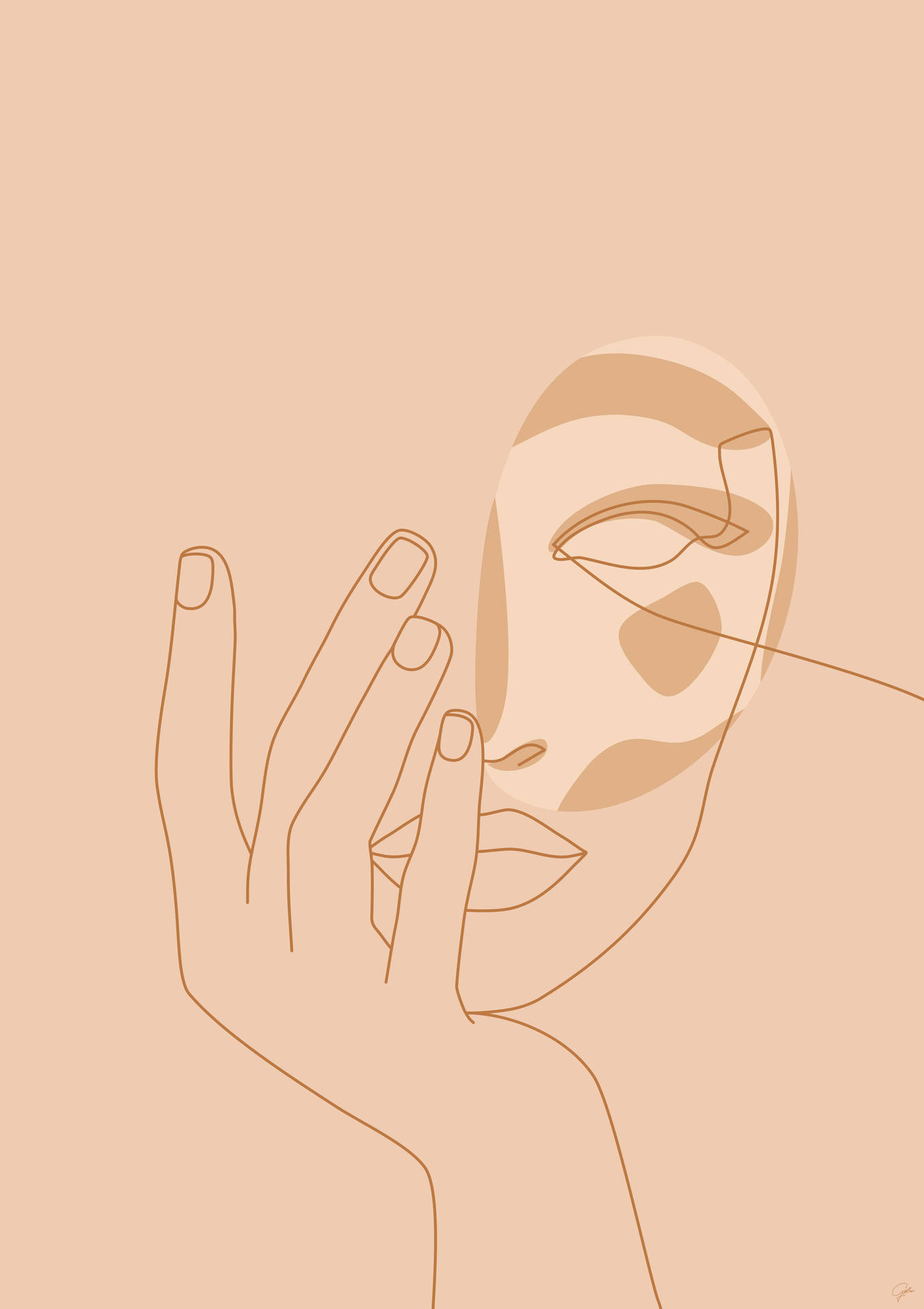 One Line Drawing Half A Face Background