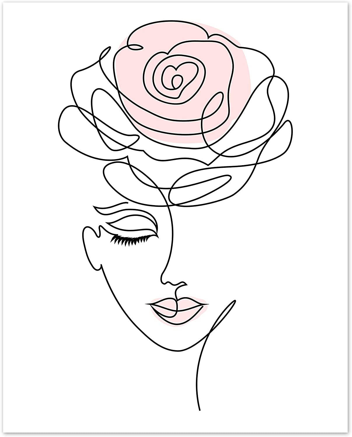 One Line Drawing Rose Woman Background