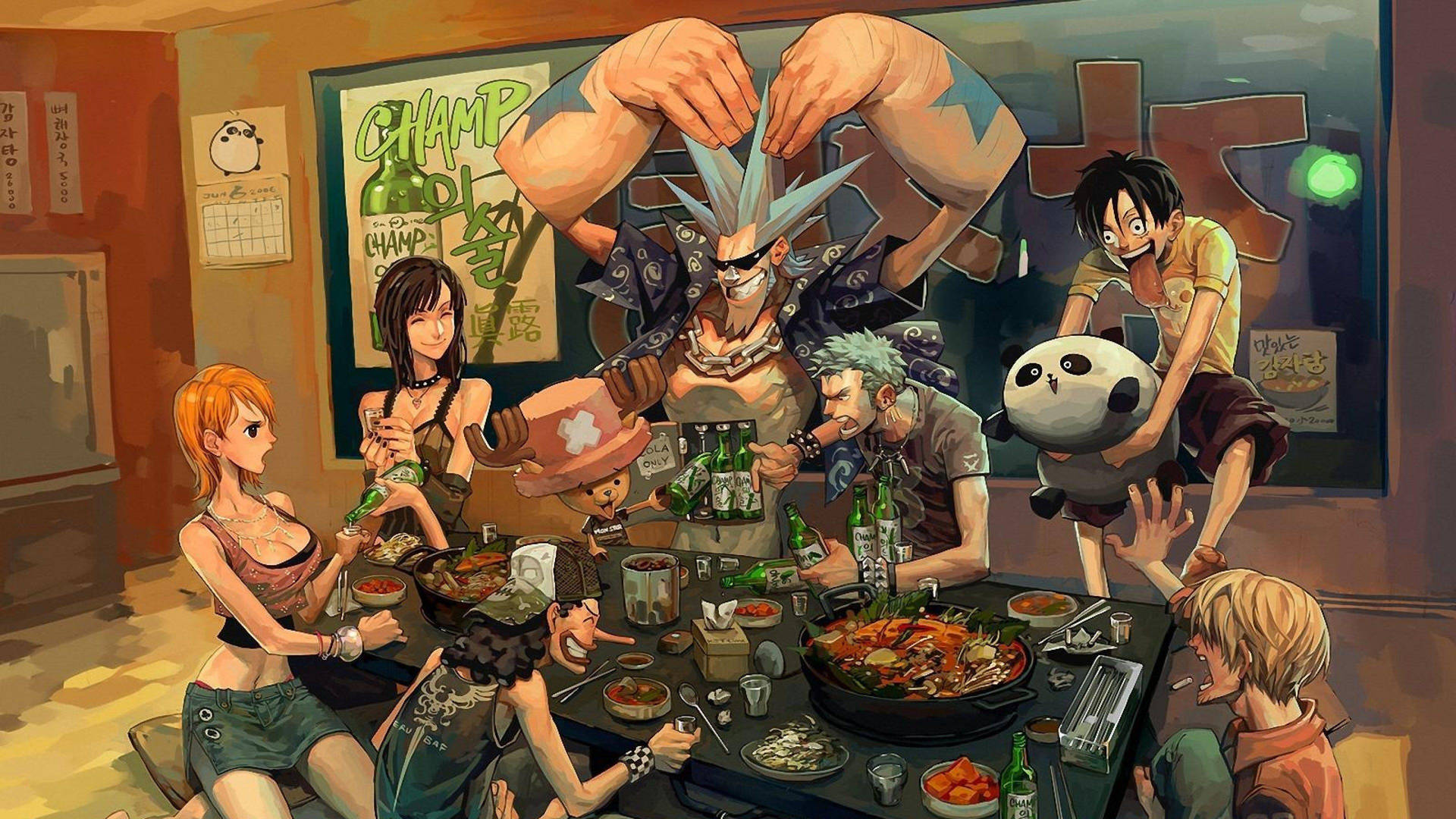 One Piece 4k Characters Drinking Background
