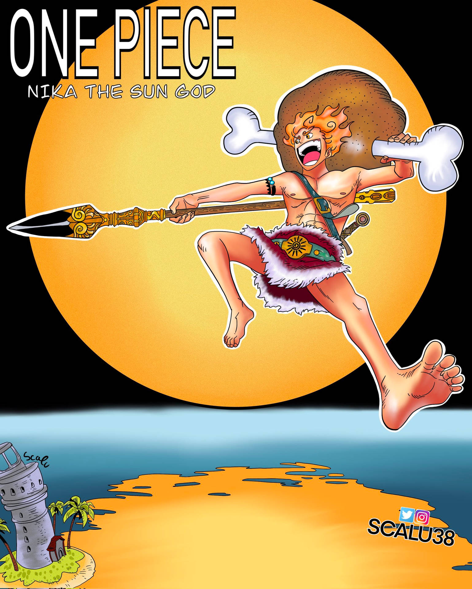 One Piece - A Cartoon Character Flying With A Sword Background