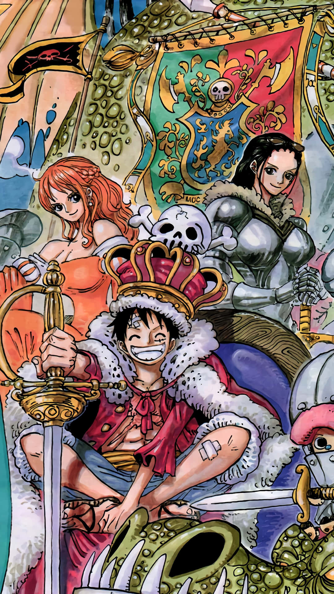One Piece - A Pirate Ship With Many Characters Background
